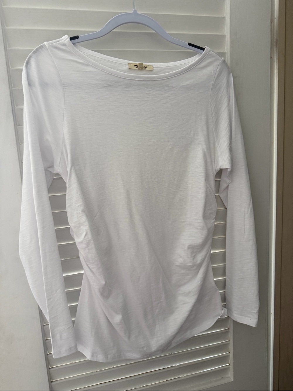 Madewell White Ruched Long Sleeve Tee in Soft Slub